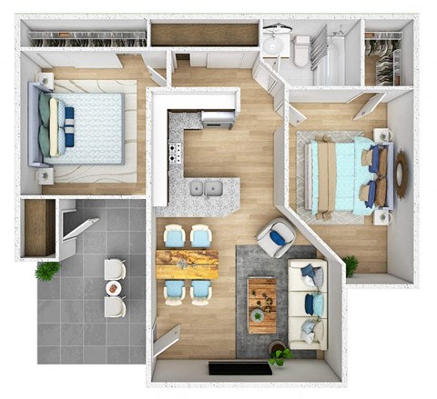 Floor plan for 2 beds, 1 bath, 760 sqft